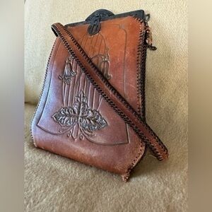 Beautiful Antique Reedcroft Hand Tooled Leather Artisan Bag 1930’s